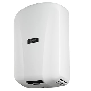 Excel Dryer TA-W ThinAir hand dryer in white epoxy finish with touch-free automatic sensor, surface-mounted design, and compact ADA-compliant profile.
