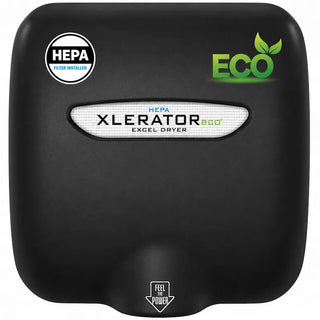 Excel Dryer XL-SP-ECO-H XLERATOR hand dryer featuring a custom special paint finish with a smooth curved housing,surface mounted design,and integrated HEPA filtration system. The automatic sensor activated unit combines energy efficient no heat operation with a customizable appearance for branded commercial restroom and architectural applications.