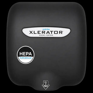 Excel Dryer XL-SP-H XLERATOR hand dryer featuring a custom special paint cover with a smooth curved housing,surface mounted design,and factory installed HEPA filtration. The automatic sensor operated unit combines high speed hand drying performance with a customizable finish for branded and architectural restroom environments.