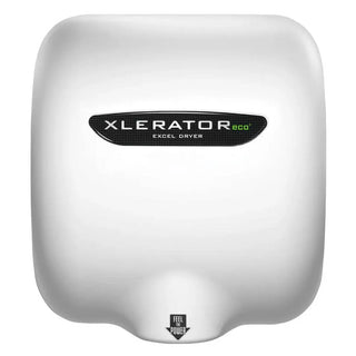 Excel Dryer XL-W-ECO White Epoxy Painted Cover XLERATOReco high speed automatic hand dryer featuring a compact surface mounted design,500 watt energy efficient operation,and fast 10 second dry time for commercial restroom applications.