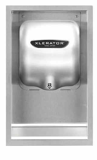 Excel Dryer 40502 ADA Recess Kit in brushed stainless steel, designed to recess XLERATOR hand dryers into the wall for a clean appearance and ADA-compliant installation.