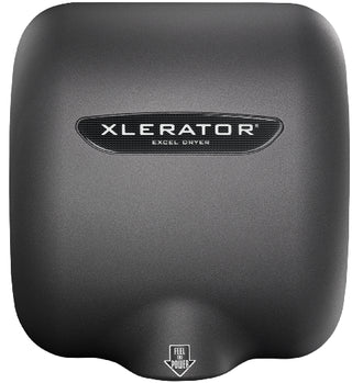 Graphite textured XLERATOR hand dryer with a dark painted finish, automatic touch-free activation, high-speed drying performance, and wall-mounted installation for commercial restrooms.