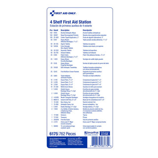 First Aid Only 4 Shelf First Aid Station packaging with product details on a white background
