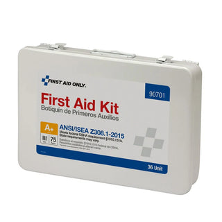 First aid kit with 'First Aid Only' branding on a white background