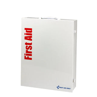 White first aid box with red 'First Aid' text on a white background
