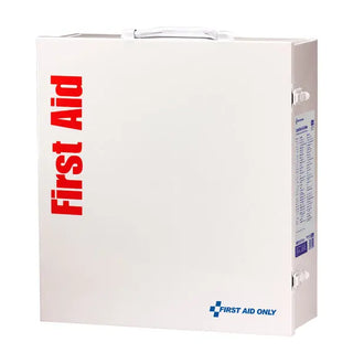 White first aid cabinet with 'First Aid Only' branding on a white background