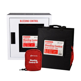 Bleeding control kits and supplies with visible branding on a white background