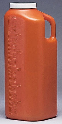 Orange plastic  Fisherbrand 289307_CS 24 Hour Urine Specimen Collection Container  with measurement markings on a white background
