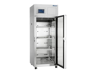 Follet FZR20i-4S Infinitiy Series Upright Freezers with open door on a white background