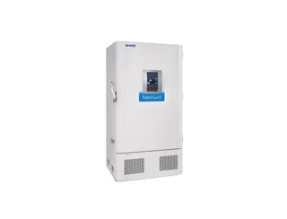 Follett FZRDR26-ULT-220 -86 C Ultra-Low Temperature TwinGuard Upright Freezer with digital display on a white background