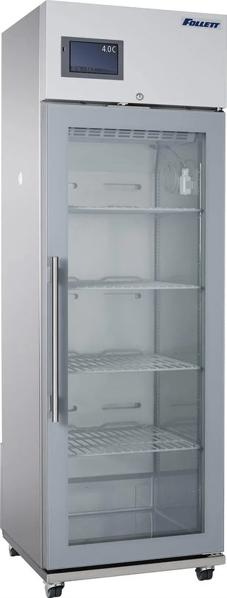 Follett REFOMN20i Infinity Series Upright Refrigerators with glass door and digital display on a white background