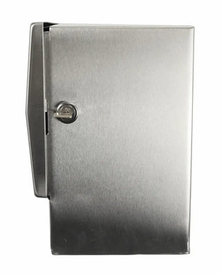 Wall-mounted Frost stainless steel universal manual paper towel dispenser with brushed stainless steel finish and front-loading access.
