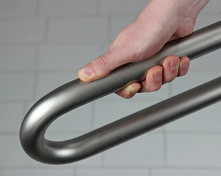 Frost 1055-S 30 inch stainless steel swing up grab bar with polished satin finish.
Frost 1055-S wall mounted swing up grab bar with peened grip and 600 lb load capacit