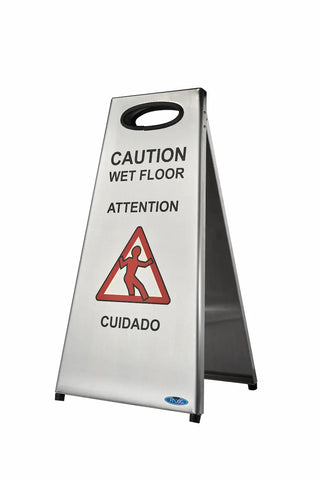 Frost 1119 stainless steel wet floor sign.
Frost 1119 folding stainless steel caution wet floor sign.
Commercial brushed stainless steel wet floor safety sign.
Heavy-duty indoor and outdoor wet floor sign by Frost.
Frost 1119 multilingual stainless steel safety sign.