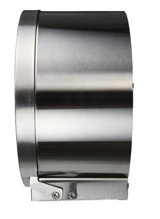 Frost universal jumbo double toilet tissue dispenser available in brushed stainless steel and white powder-coated steel finishes with dual-roll capacity.