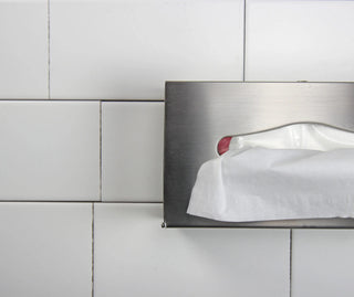 Wall-mounted Frost stainless steel facial tissue dispenser with brushed finish and locking front panel for commercial restroom use.