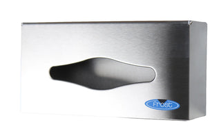 Wall-mounted Frost stainless steel facial tissue dispenser with brushed finish and locking front panel for commercial restroom use.