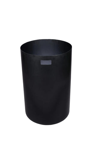 Frost 2020-BLACK Stingray outdoor steel waste receptacle with black lid, grey body, and heavy-duty polyethylene liner for commercial outdoor spaces.