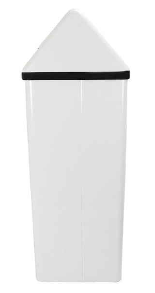 Frost 300-NL free-standing white steel swing top waste receptacle with concealed waste opening and durable commercial construction.