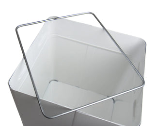 Frost 300-NL free-standing white steel swing top waste receptacle with concealed waste opening and durable commercial construction.