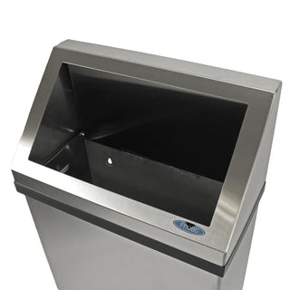Frost 303 Series wall mounted commercial waste receptacles available in white epoxy, matte black, and brushed stainless steel finishes with bag holder or galvanized liner options.