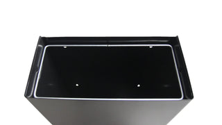 Frost 303 Series wall mounted commercial waste receptacles available in white epoxy, matte black, and brushed stainless steel finishes with bag holder or galvanized liner options.