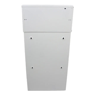 Frost 303 Series wall mounted commercial waste receptacles available in white epoxy, matte black, and brushed stainless steel finishes with bag holder or galvanized liner options.