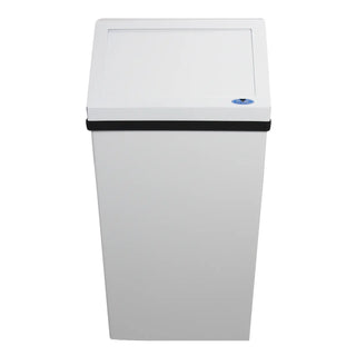 Frost 303 Series wall mounted commercial waste receptacles available in white epoxy, matte black, and brushed stainless steel finishes with bag holder or galvanized liner options.