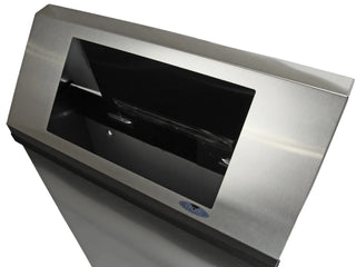 Frost 304 Series wall mounted waste receptacle available in white epoxy-coated steel and Type 304 brushed stainless steel finishes for commercial facilities.
