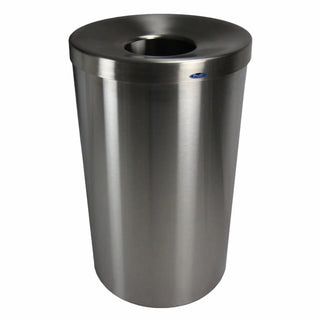 Frost 310-J jumbo architectural stand alone waste receptacle with Type 304 brushed stainless steel construction for high-traffic commercial facilities.