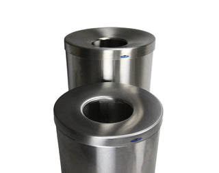 Frost 310-J jumbo architectural stand alone waste receptacle with Type 304 brushed stainless steel construction for high-traffic commercial facilities.