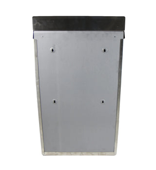 Frost 312-S wall mounted indoor/outdoor stainless steel waste receptacle with plastic liner and bag holder apparatus.