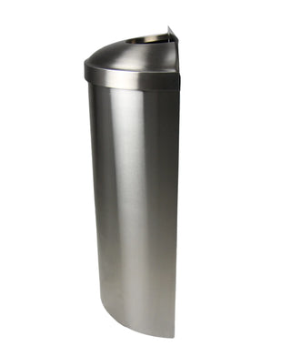 Frost 312-S wall mounted indoor/outdoor stainless steel waste receptacle with plastic liner and bag holder apparatus.