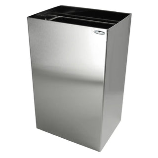 Frost 327 wall mounted waste receptacle with Type 304 brushed stainless steel construction and extra-large capacity for commercial facilities.