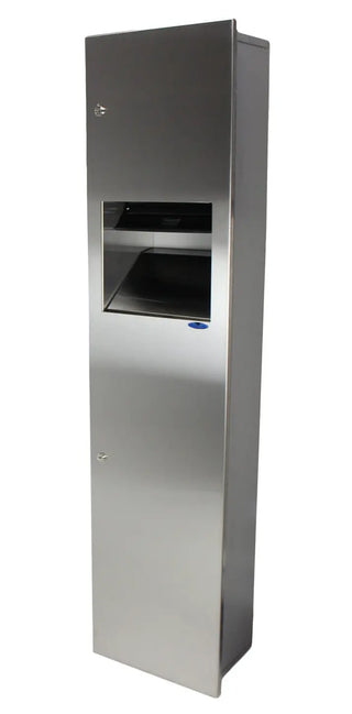 Frost 400-50A recessed stainless steel control roll paper towel dispenser and waste receptacle.
Frost 400-50B semi-recessed stainless steel control roll paper towel dispenser and waste receptacle.
Frost 400-50C surface mounted stainless steel control roll paper towel dispenser and waste receptacle.
