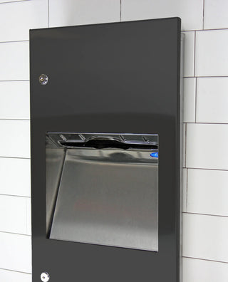 Frost 415-14A recessed combination paper towel dispenser and waste receptacle, brushed stainless steel.
Frost 415-14C surface mounted combination paper towel dispenser and waste receptacle, brushed stainless steel.
Frost 415-14A-BLK recessed combination paper towel dispenser and waste receptacle, matte black.