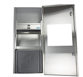 415-A: Frost 415 Series recessed combination paper towel dispenser and waste receptacle fixture.
415-B: Frost 415 Series semi-recessed combination paper towel dispenser and waste receptacle fixture.
415-C: Frost 415 Series surface mounted combination paper towel dispenser and waste receptacle fixture.