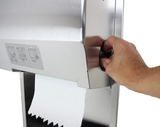 Frost 422-60A recessed mechanical hands-free stainless steel paper towel dispenser with waste receptacle.
Frost 422-60C surface mounted mechanical hands-free stainless steel paper towel dispenser with waste receptacle.