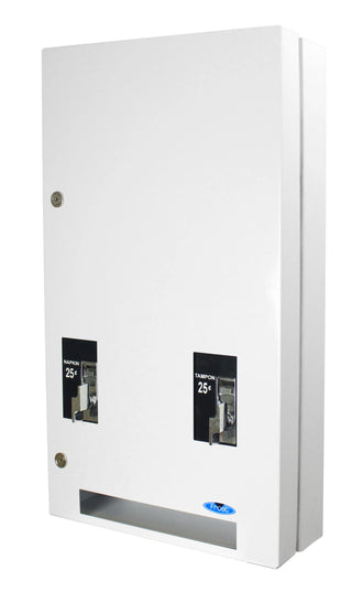 Frost 608-1-FREE surface mounted double napkin and tampon vendor with free operation and white epoxy powder-coated steel finish.
Frost 608-1-0.25 surface mounted double napkin and tampon vendor with $0.25 coin operation and white epoxy powder-coated steel finish.