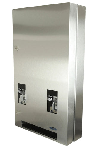 Frost 608-3-FREE surface mounted stainless steel double napkin and tampon vendor with free operation.