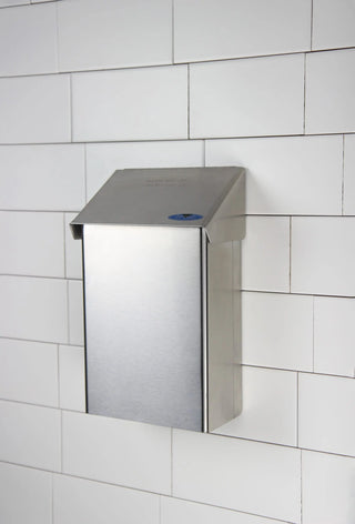Frost 622 surface mounted feminine product disposal in brushed stainless steel.
Frost 622 stainless steel feminine hygiene disposal bin.
Commercial wall mounted feminine product disposal by Frost.
Brushed stainless steel sanitary disposal unit for commercial washrooms.
Frost 622 wall mounted feminine product disposal container.