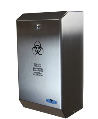 Frost 878 stainless steel biomedical sharps disposal with a locking front door and included 4 L sharps container for healthcare facilities.