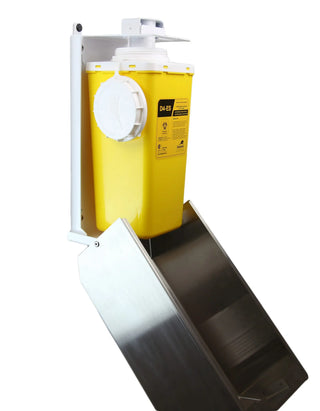 Frost 878 stainless steel biomedical sharps disposal with a locking front door and included 4 L sharps container for healthcare facilities.
