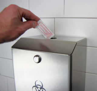 Frost 878 stainless steel biomedical sharps disposal with a locking front door and included 4 L sharps container for healthcare facilities.