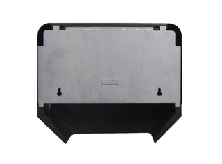 Brushed stainless steel and matte black Frost universal jumbo toilet tissue dispensers for commercial restroom wall installation.
