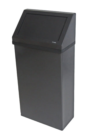 Frost 303 Series wall mounted commercial waste receptacles available in white epoxy, matte black, and brushed stainless steel finishes with bag holder or galvanized liner options.