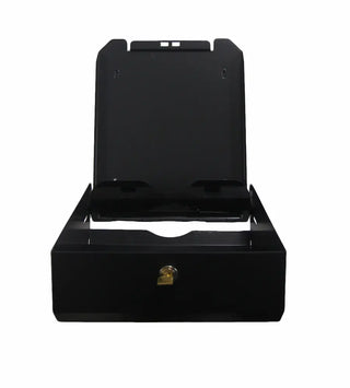 Matte black wall-mounted Frost universal paper towel dispenser with keyed lock, front-loading access, and slim steel construction.