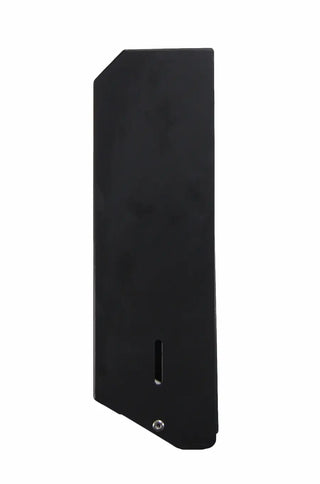 Matte black wall-mounted Frost universal paper towel dispenser with keyed lock, front-loading access, and slim steel construction.