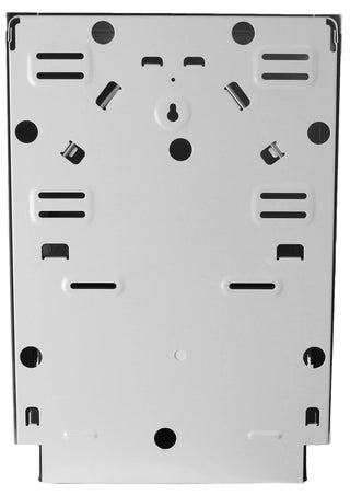 Wall-mounted Frost control roll paper towel dispenser with push bar operation, keyed lock, and durable white steel construction.