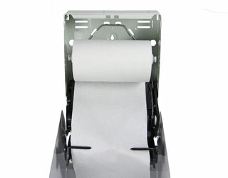 Wall-mounted Frost control roll paper towel dispenser with push bar operation, keyed lock, and durable white steel construction.